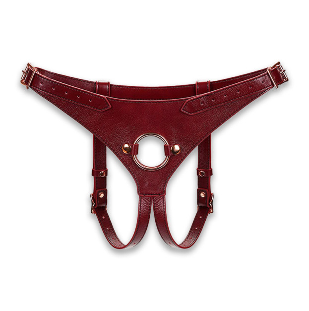 Шкіряні трусики для страпона Liebe Seele Wine Red Strap on Harness One Size
