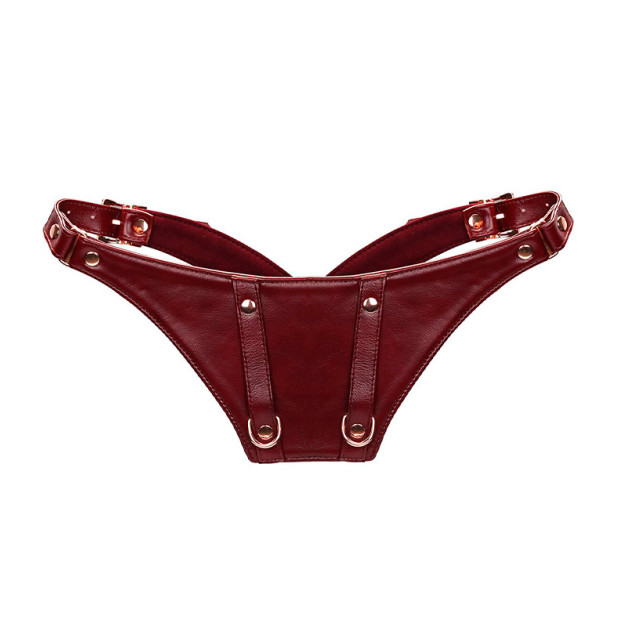 Шкіряні трусики для вібратора Liebe Seele Wine Red Forced Orgasm Strop