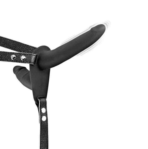 Подвійний страпон з вібрацією Fetish Tentation Vibrating Strap-On with Double Dildo Black