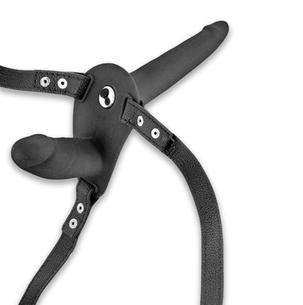 Подвійний страпон з вібрацією Fetish Tentation Vibrating Strap-On with Double Dildo Black