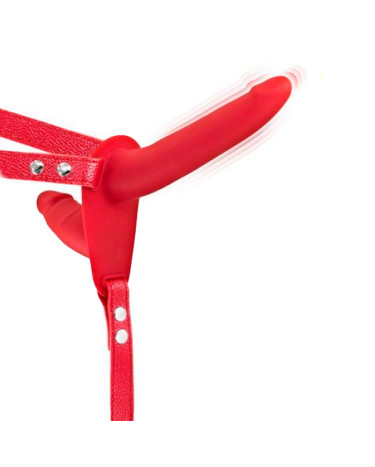 Подвійний страпон з вібрацією Fetish Tentation Vibrating Strap-On with Double Dildo Red