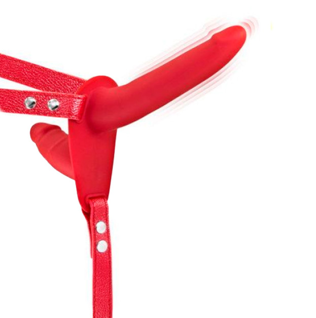 Двойной страпон с вибрацией Fetish Tentation Vibrating Strap-On with Double Dildo Red
