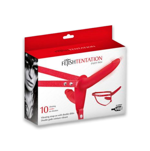 Подвійний страпон з вібрацією Fetish Tentation Vibrating Strap-On with Double Dildo Red