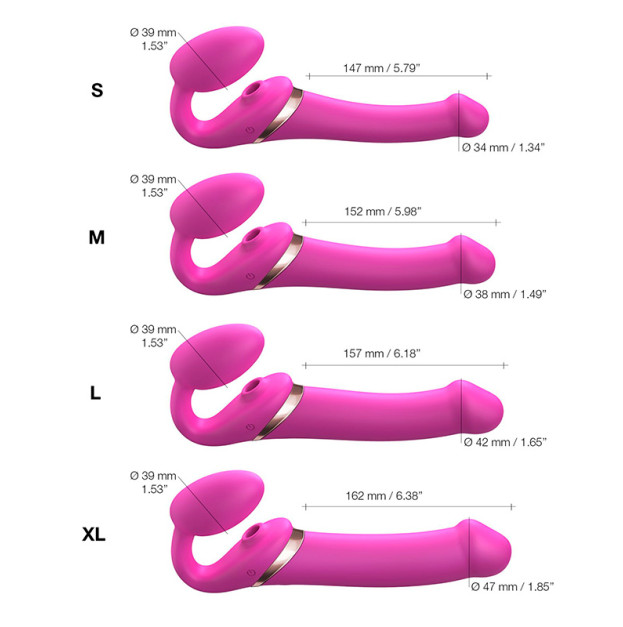 Безремінний вібрострапон з вакуумною стимуляцією Strap-On-Me Multi Orgasm Fuchsia M