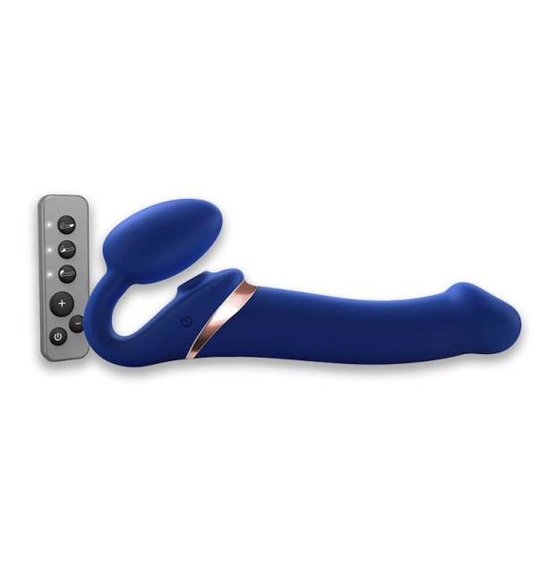Безремінний вібрострапон з вакуумною стимуляцією Strap-On-Me Multi Orgasm Blue L