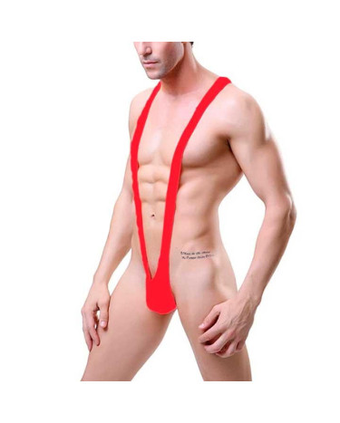 Men thong jumpsuit red