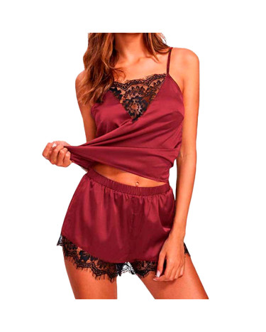 Erotic set top and shorts burgundy