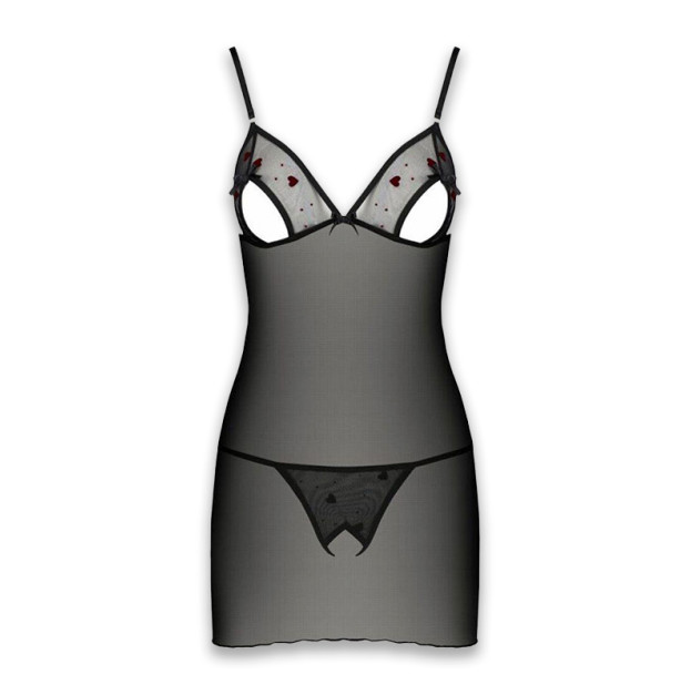 Пеньюар та стрінги Passion Lovelia Chemise Black XXL/XXXL