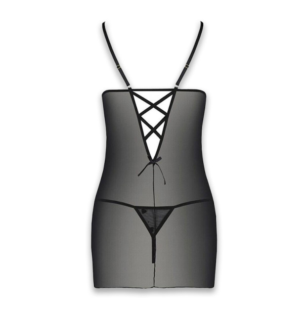Пеньюар та стрінги Passion Lovelia Chemise Black XXL/XXXL