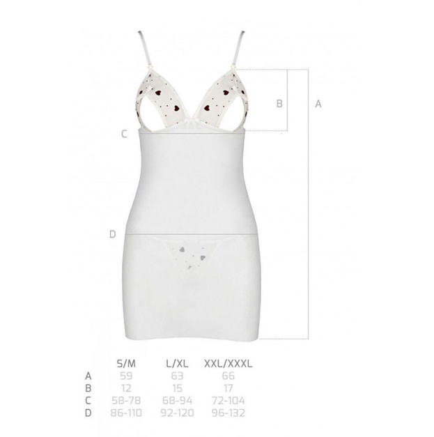 Пеньюар та стрінги Passion Lovelia Chemise White XXL/XXXL