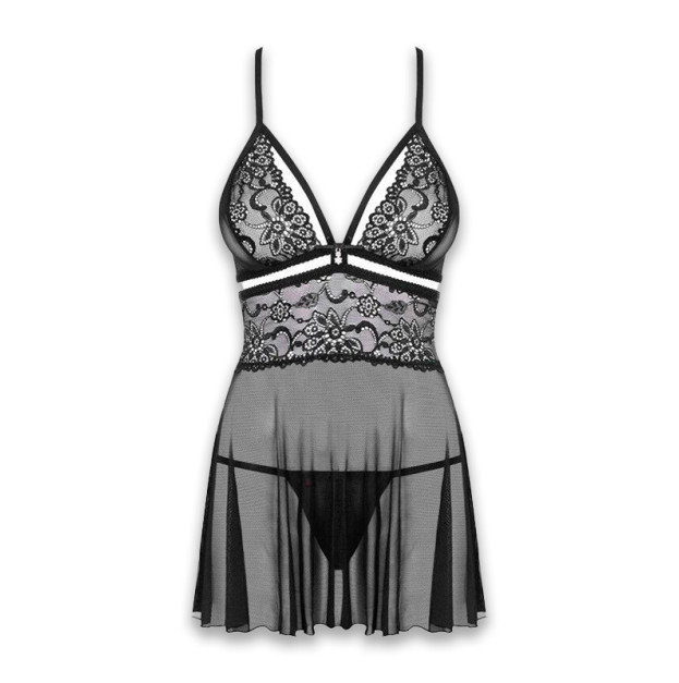 Пеньюар и трусики Obsessive 838-BAB-1 Babydoll & Thong Black XXL