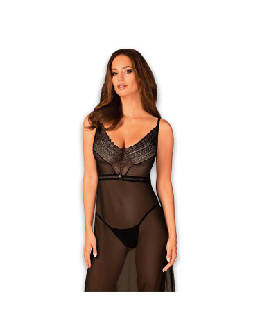 Длинное платье Obsessive Estiqua Chemise Black XL/XXL