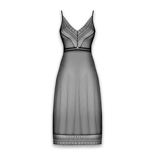 Длинное платье Obsessive Estiqua Chemise Black XL/XXL