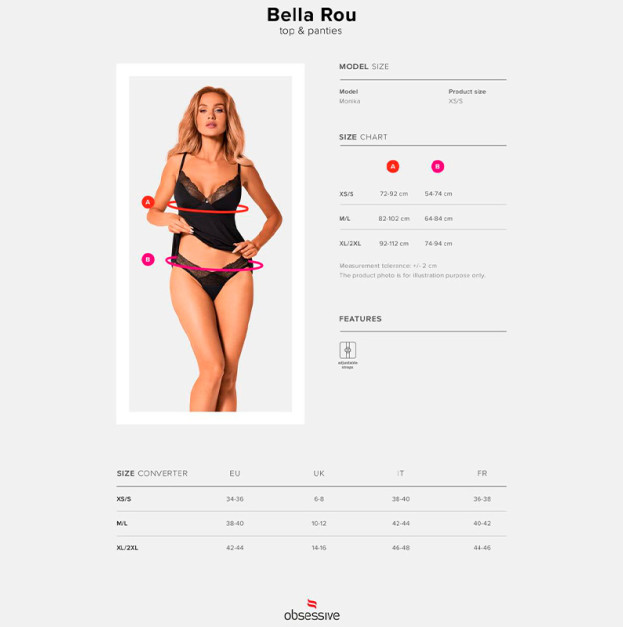 Obsessive Bella Rou Top & Panties Black XL/XXL