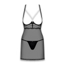 Сорочка з відкритими грудьми Obsessive Pearlove Chemise & Thong Black S/M