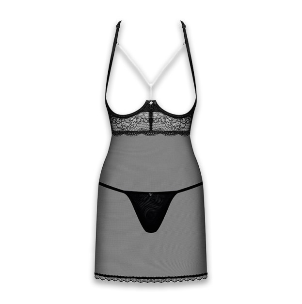 Рубашка с открытой грудью Obsessive Pearlove Chemise & Thong Black S/M