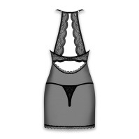 Рубашка с открытой грудью Obsessive Pearlove Chemise & Thong Black S/M