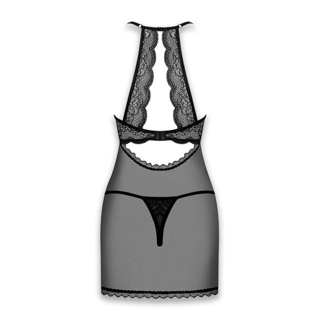 Рубашка с открытой грудью Obsessive Pearlove Chemise & Thong Black S/M