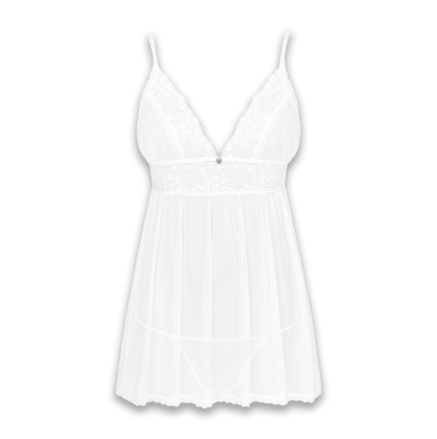 Пеньюар і трусики Obsessive Heavenlly Babydoll & Thong White XS/S