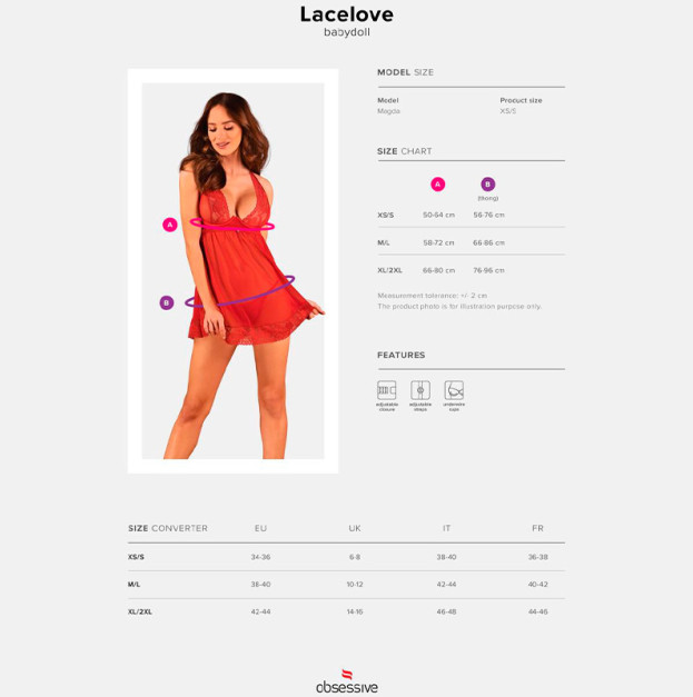 Платье беби-долл Obsessive Lacelove Babydoll & Thong Red XS/S