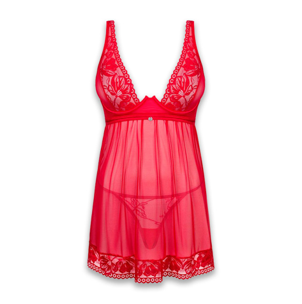 Платье беби-долл Obsessive Lacelove Babydoll & Thong Red XL/XXL