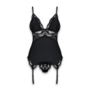 Сатиновий мереживний корсет Obsessive 810-COR-1 Babydoll & Thong Black S/M