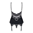 Сатиновий мереживний корсет Obsessive 810-COR-1 Babydoll & Thong Black S/M