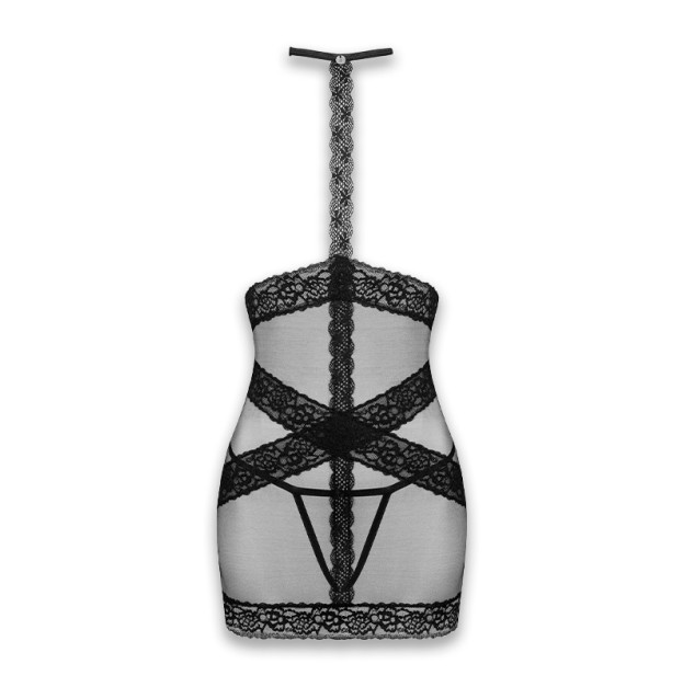 Напівпрозора сорочка з відкритими грудьми Obsessive Lacrisia chemise Black XS/S