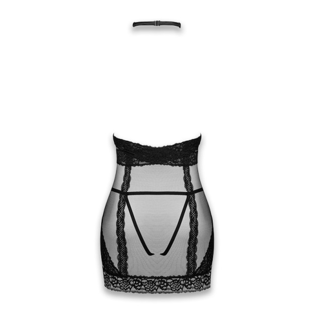 Напівпрозора сорочка з відкритими грудьми Obsessive Lacrisia chemise Black XS/S