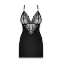 Сатиновий комплект для сну з мереживом Obsessive 828-CHE-1 chemise & thong Black S/M