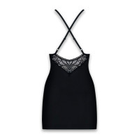 Сатиновий комплект для сну з мереживом Obsessive 828-CHE-1 chemise & thong Black S/M