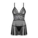 Еротичний мереживний комплект із сіточкою Obsessive 838-BAB-1babydoll & thong Black S/M