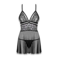Еротичний мереживний комплект із сіточкою Obsessive 838-BAB-1babydoll & thong Black S/M