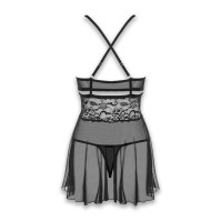 Еротичний мереживний комплект із сіточкою Obsessive 838-BAB-1babydoll & thong Black S/M