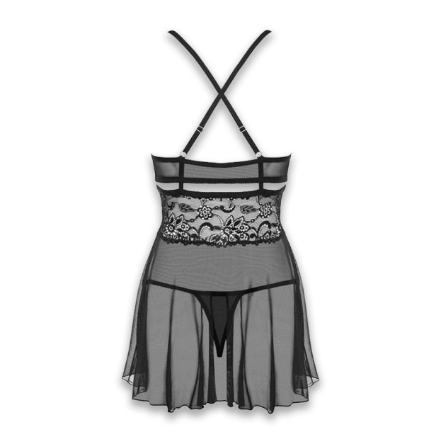 Еротичний мереживний комплект із сіточкою Obsessive 838-BAB-1babydoll & thong Black S/M