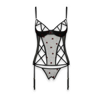 Корсет та трусики Passion Lovelia Corset Black XXL/XXXL