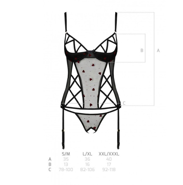 Корсет та трусики Passion Lovelia Corset Black XXL/XXXL