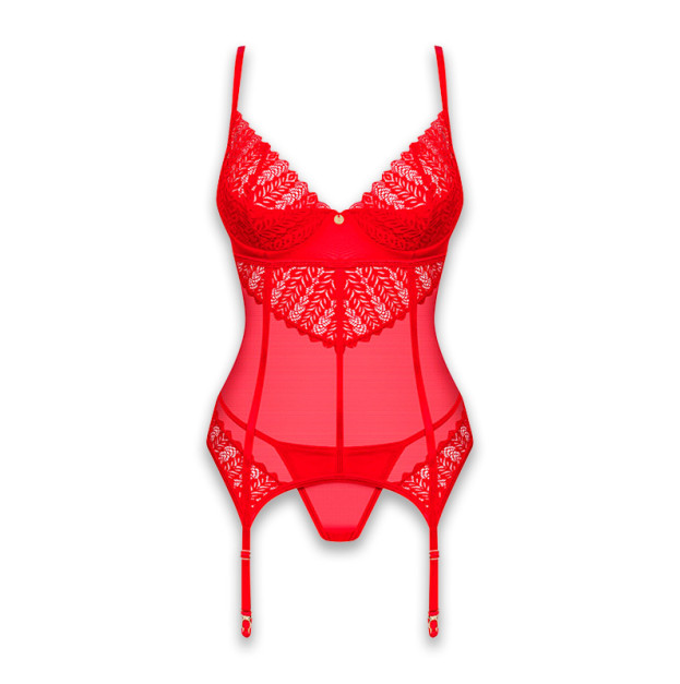 Корсет та трусики Obsessive Ingridia Corset & Thong Red XL/2XL