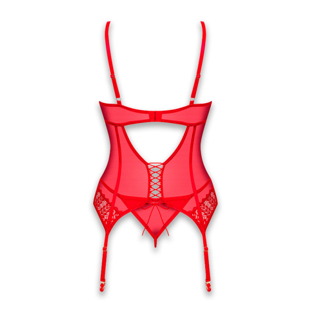 Корсет та трусики Obsessive Ingridia Corset & Thong Red XL/2XL