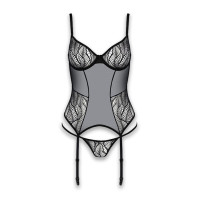 Корсет та трусики Passion Leafa Corset Black XXL/XXXL