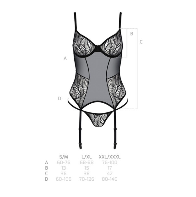 Корсет та трусики Passion Leafa Corset Black XXL/XXXL
