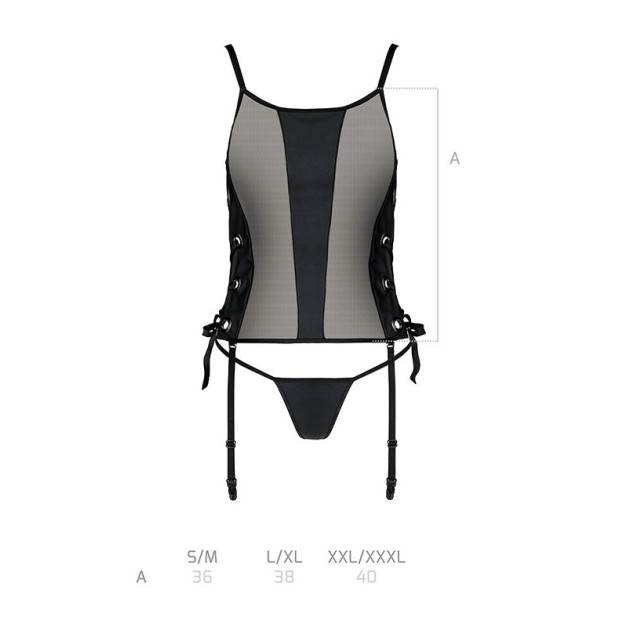Сітчастий корсет та трусики Passion Malwia Corset Black 2XL/3XL