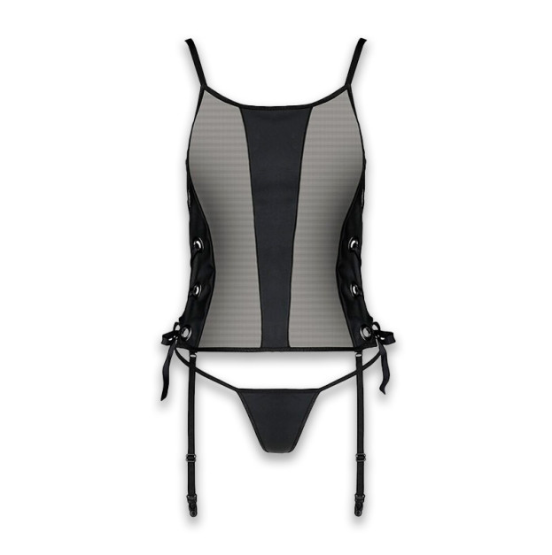 Сітчастий корсет та трусики Passion Malwia Corset Black 4XL/5XL