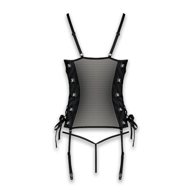 Сітчастий корсет та трусики Passion Malwia Corset Black 4XL/5XL