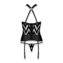 Сітчастий комплект із візерунком корсет з халтером, підв'язки, трусики Passion Hima Corset Black L/XL