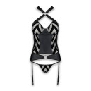 Сітчастий комплект із візерунком корсет з халтером, підв'язки, трусики Passion Hima Corset Black XXL/XXXL
