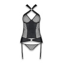 Сітчастий комплект корсет з халтером, зйомні підв'язки і трусики Passion Amanda Corset Black S/M