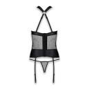Сітчастий комплект корсет з халтером, зйомні підв'язки і трусики Passion Amanda Corset Black S/M