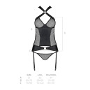 Сітчастий комплект корсет з халтером, зйомні підв'язки і трусики Passion Amanda Corset Black S/M