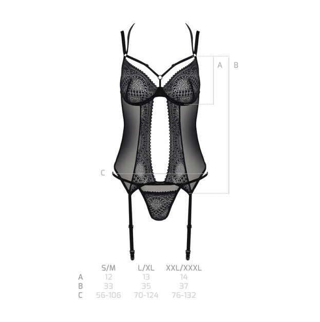 Корсет та трусики Passion Drosera Corset Black L/XL